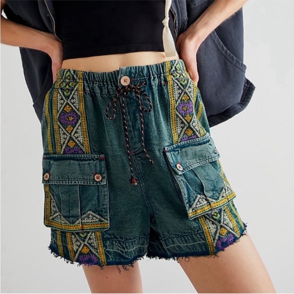Free People Around The World Embroidered Harem Shorts